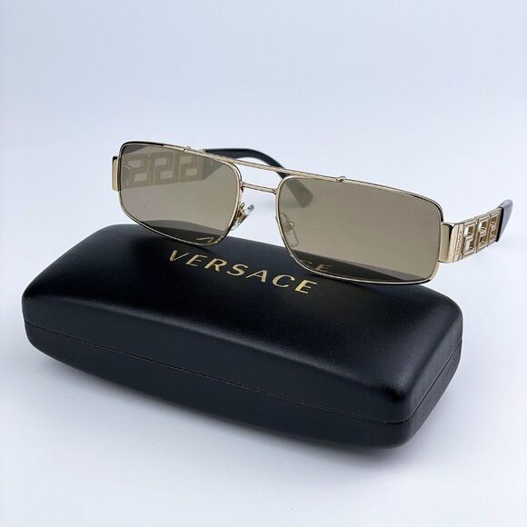 NEW Versace VE2257 10025A Gold Light Brown Mirror Metal Pilot Unisex Sunglasses - Picture 3 of 9